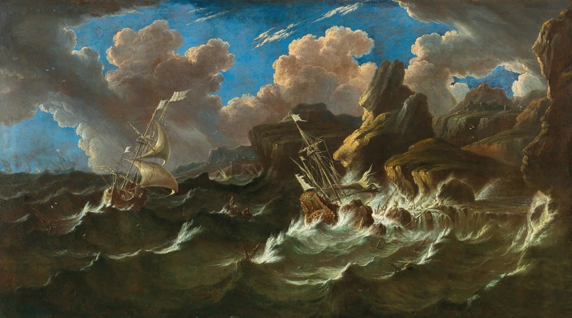 Pieter Mulier the Elder - A sea at storm with ships