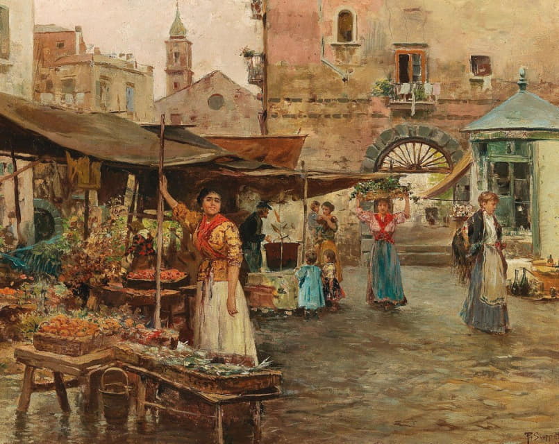 Pietro Scoppetta - A Market Scene in Naples