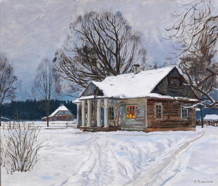 Stanislav Yulianovich Zhukovsky - A Country House at Dusk in Winter