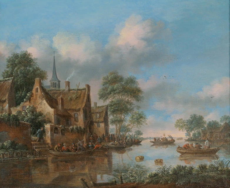 Thomas Heeremans - A river landscape with fishermen