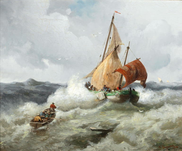 Adolf Kaufmann - Fishing Boat in a Rough Sea