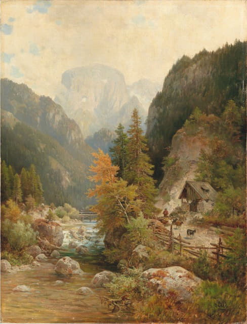 Ludwig Sckell - Shepherd and Flock on the Path by a Torrent