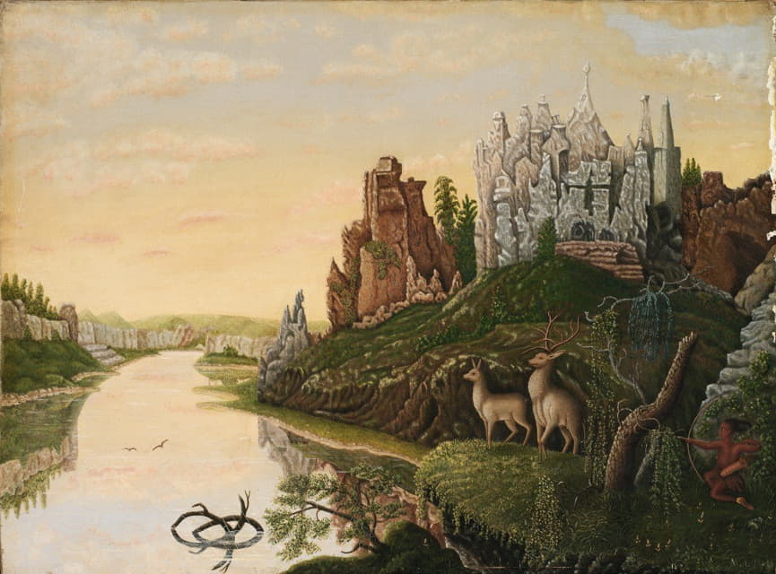 城堡和鹿的景观