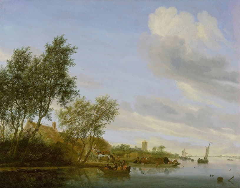 Jacob Salomonsz. van Ruysdael - River Landscape with a Ferry