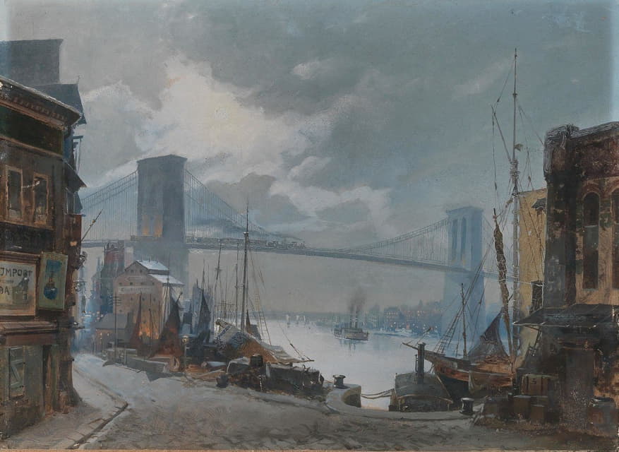 纽约场景，布鲁克林大桥（1883年通车）的全景，前景为南街