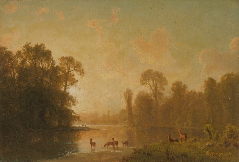 Albert Bierstadt - Twilight With Deer