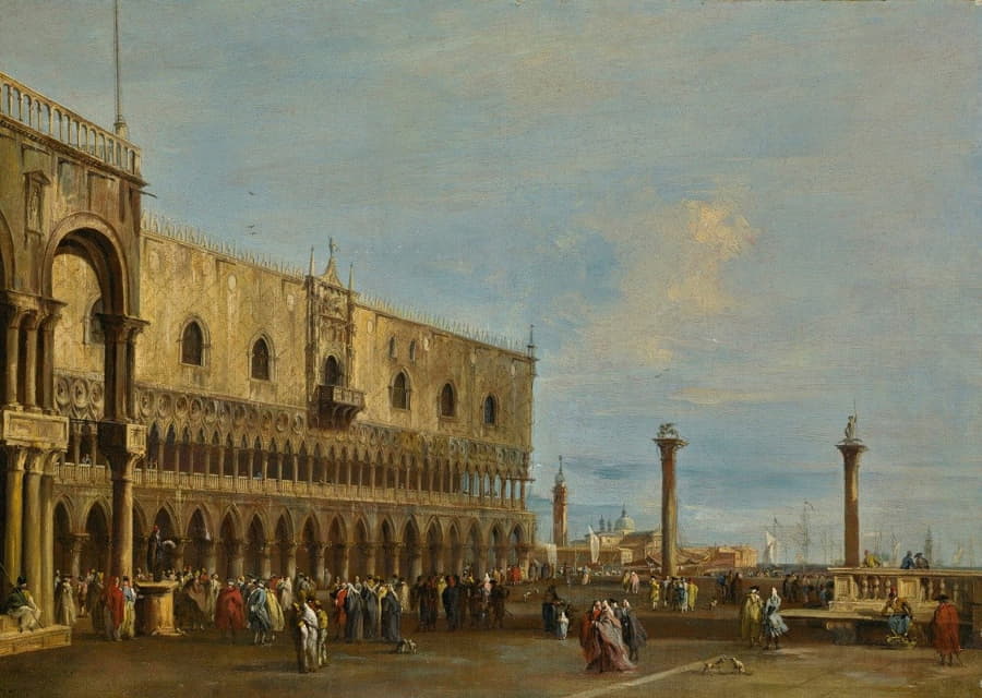 威尼斯，从皮亚泽塔向南眺望公爵宫的景色