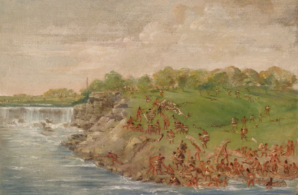 George Catlin - Ojibwa Portaging Around The Falls Of St. Anthony