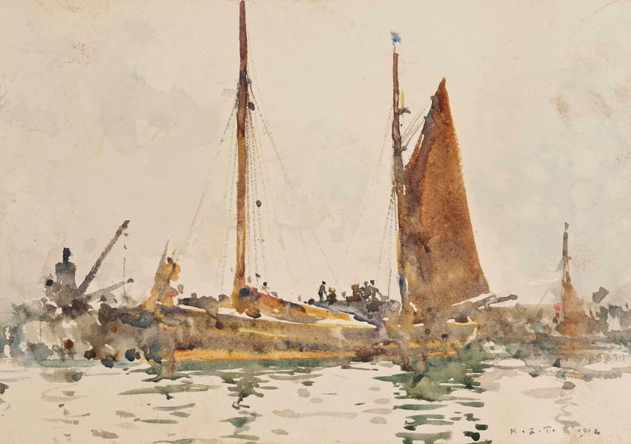 Henry Scott Tuke - Lowestoft Fishing Boats Moored At Falmouth