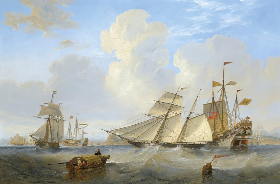 一艘英国鸦片船和其他船只驶离香港