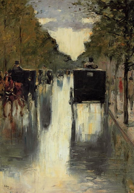 Lesser Ury - Berlin Street Scene With Horse-Drawn Cabs