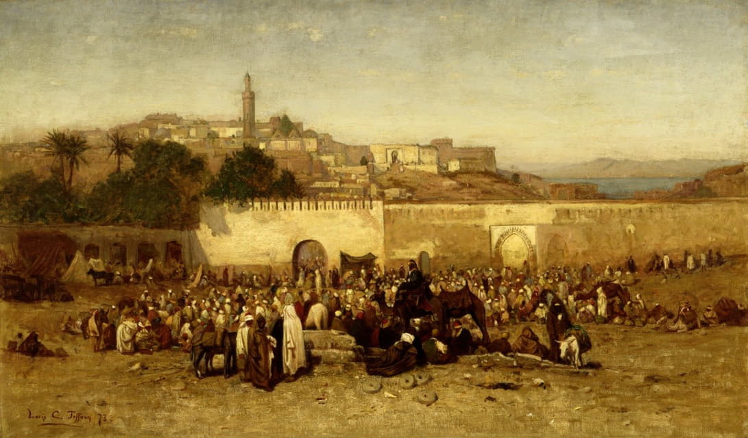 摩洛哥丹吉尔城墙外的市场日