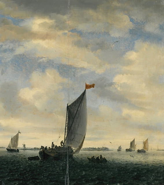 Jacob Salomonsz. van Ruysdael - An Estuary Scene With Smalschips On A Broad Reach Before A Gentle Breeze