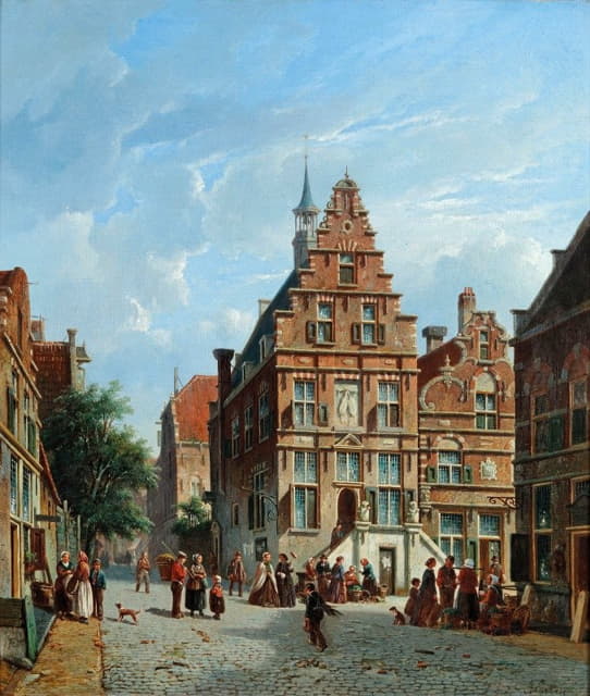 Adrianus Eversen - A View Of The City Hall, Oudewater