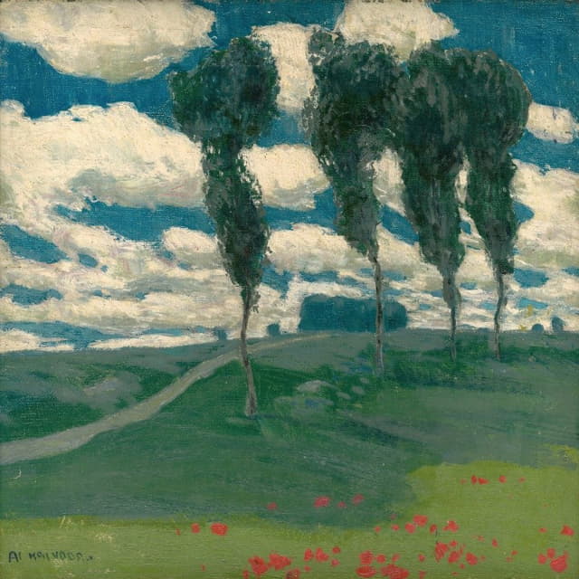 Alois Kalvoda - Spring Landscape With Poplar Trees