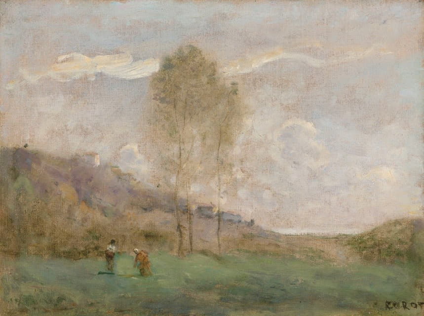 Jean-Baptiste-Camille Corot - Paysage D’automne Près D’une Côte, Avec Deux Personnages