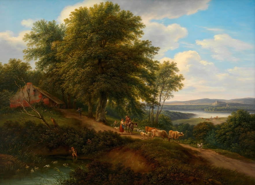 Joseph Mössmer - Flußlandschaft mit Viehherde