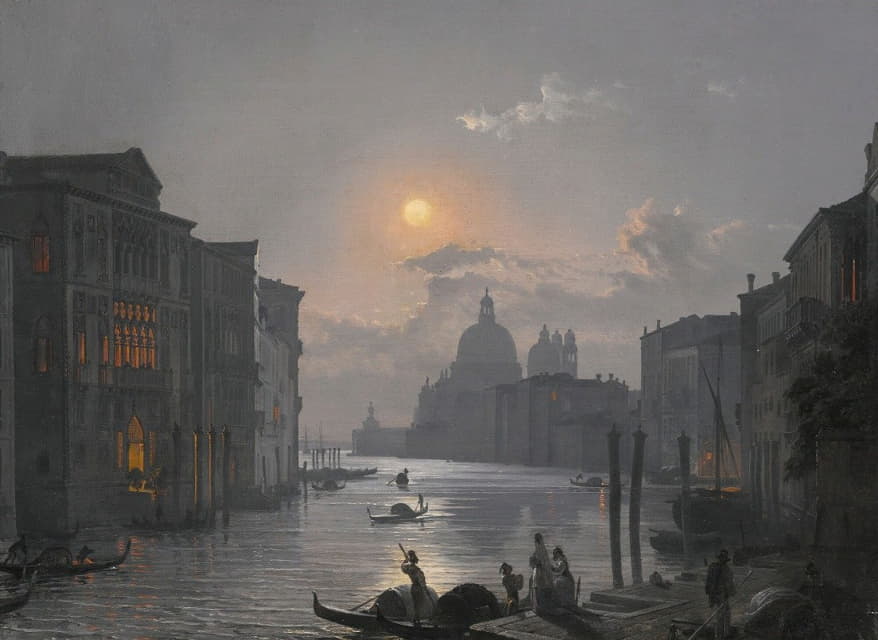 Friedrich von Nerly - Venice, A View Of The Grand Canal With The Palazzo Cavalli-Franchetti And Santa Maria Della Salute