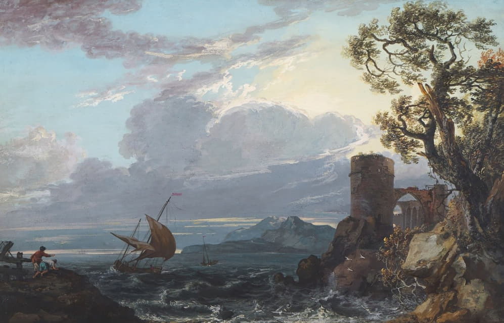Paul Sandby - Stormy Sea with Castle Ruin and Figures