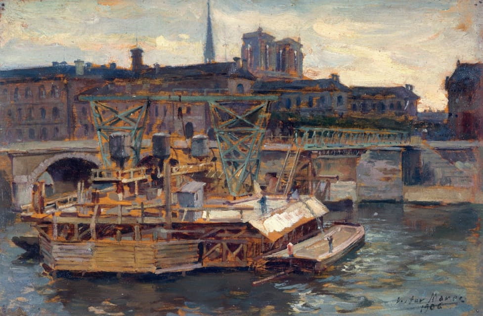 Victor Marec - Les travaux du métropolitain au pont Notre-Dame