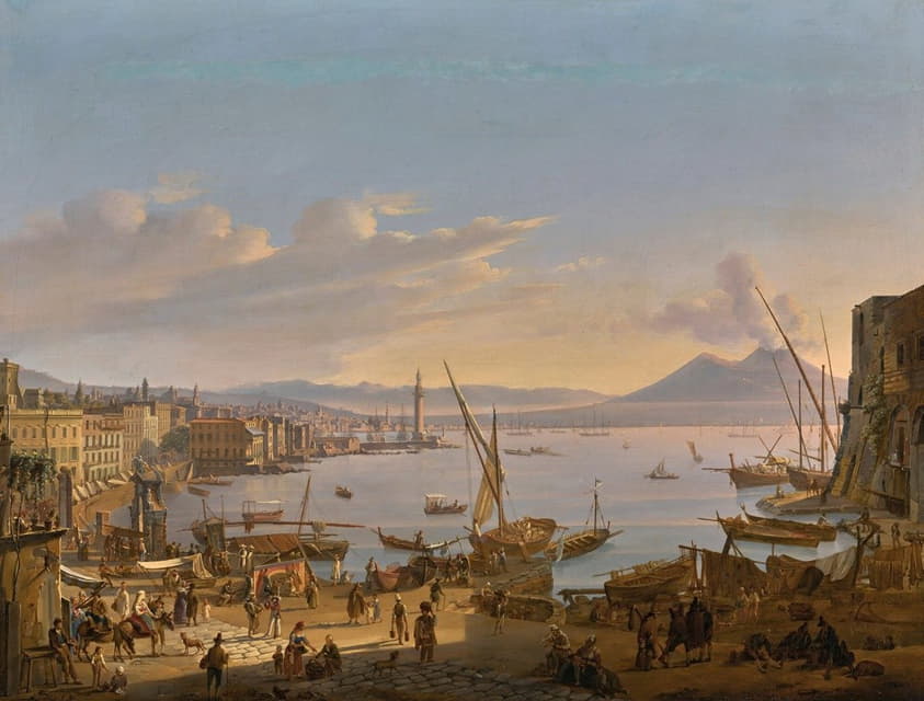 Frans Vervloet - View Of Naples With The Lighthouse, Vesuvius Beyond