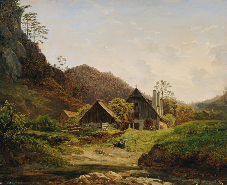 Ferdinand Georg Waldmüller - Landschaft mit Hammerschmiede