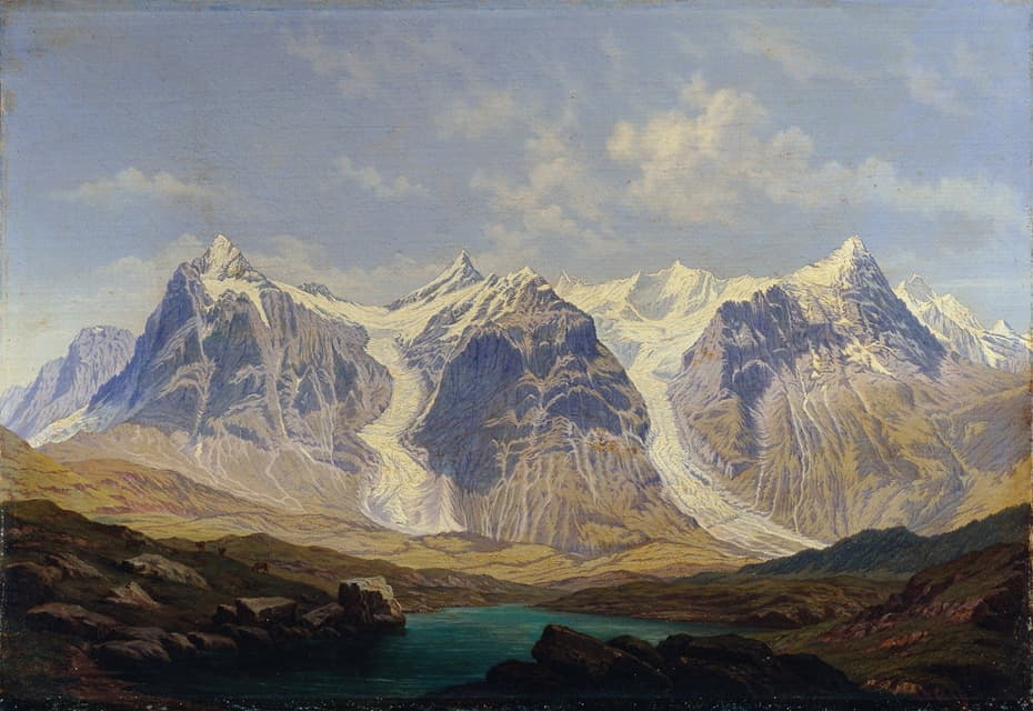 Johann Michael Sattler - Wetterhorn, Mettenberg und Eiger mit den beiden dazwischenliegenden Grindelwaldgletschern
