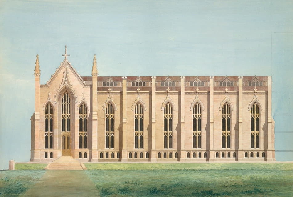 Alexander Jackson Davis - Design for the North Wing of the Library and Chapel Building at the University of Michigan, Ann Arbor