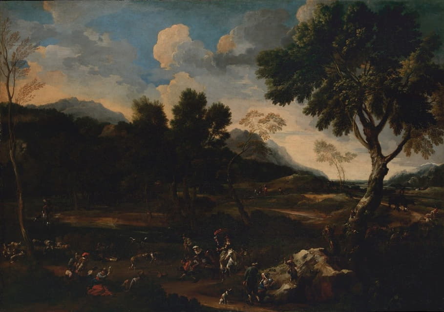 Jan Miel - Landscape with a Battle between Two Rams