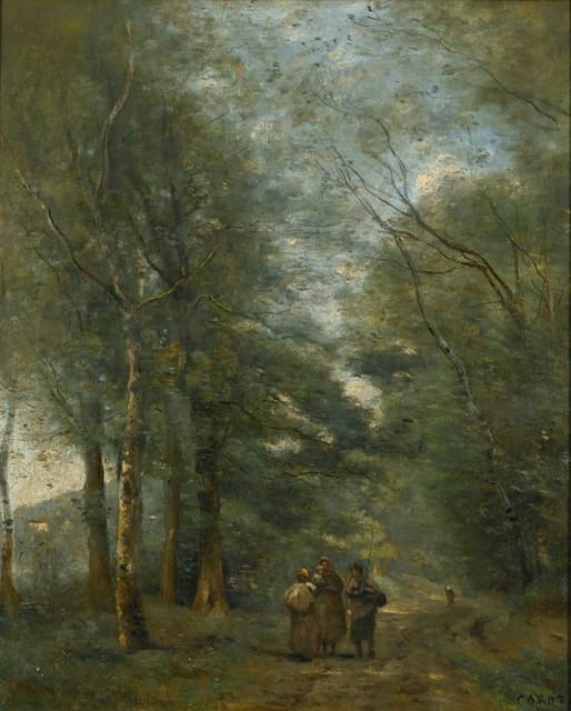 Jean-Baptiste-Camille Corot - Ville D’avray. Paysans Causant Sur Le Chemin Longeant L’étang