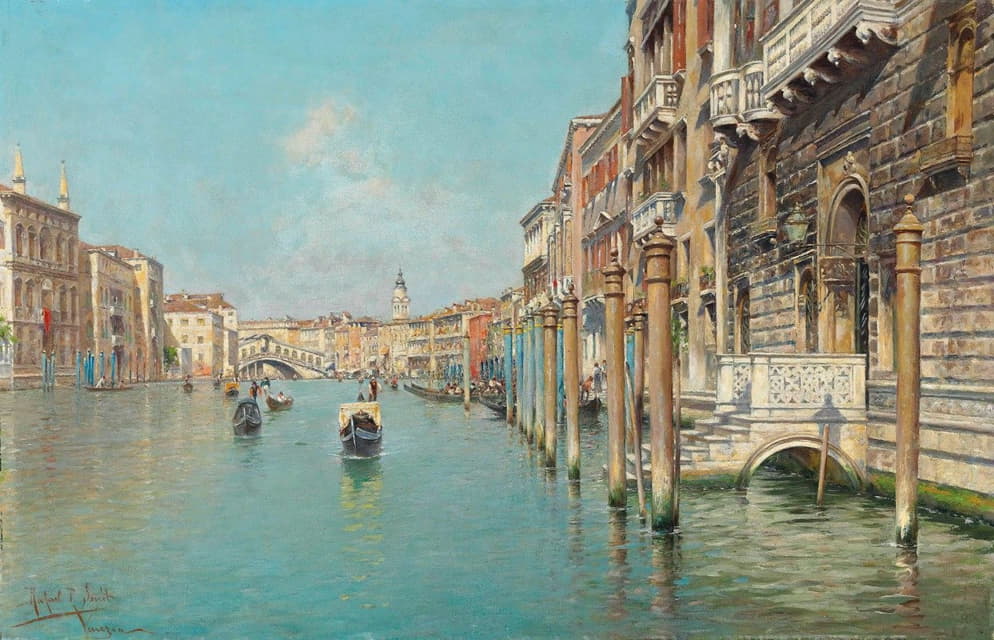 在大运河上，威尼斯的里亚尔托桥