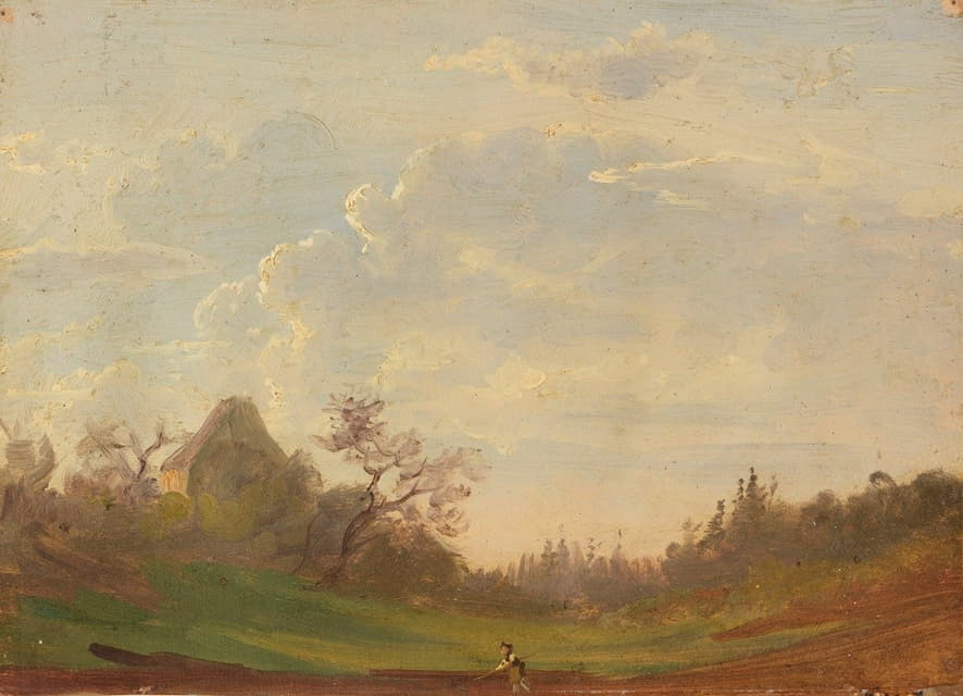 Gustav Friedrich Papperitz - Landschaftsstudie mit pflügendem Bauern