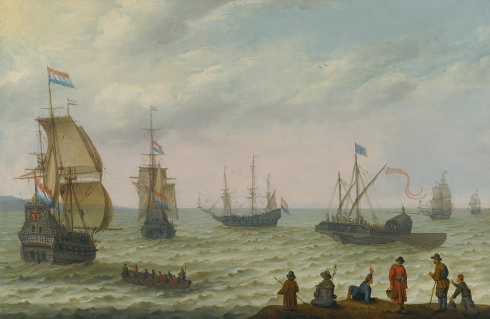 波涛汹涌的大海中荷兰航运的海岸景观