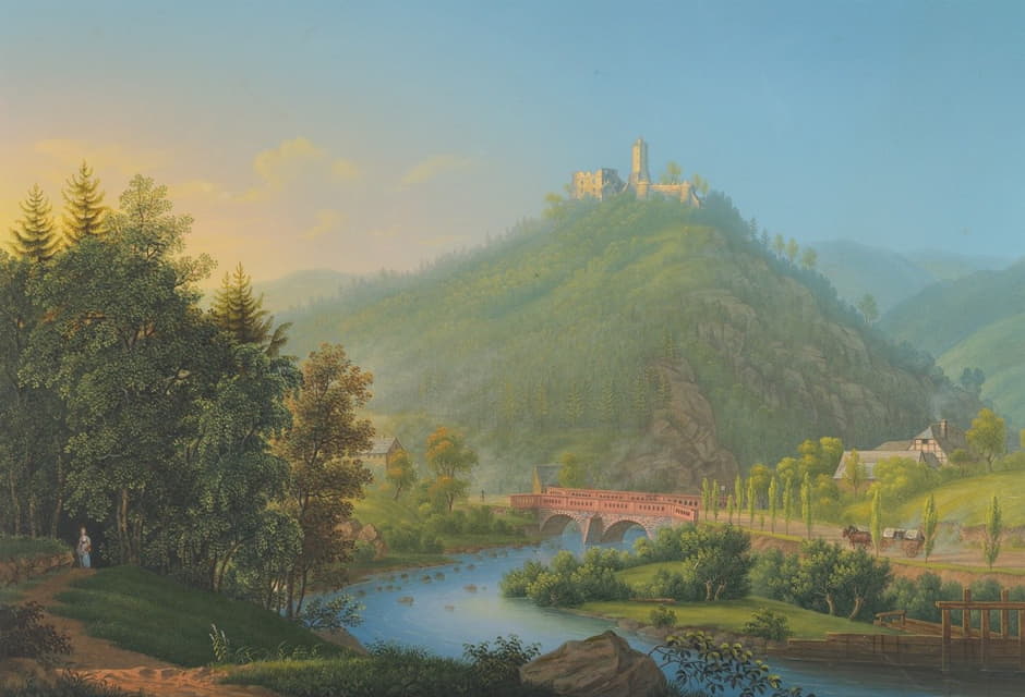 Johann Heinrich Bleuler - View of Kynsburg over the Weistritz River Valley in Silesia