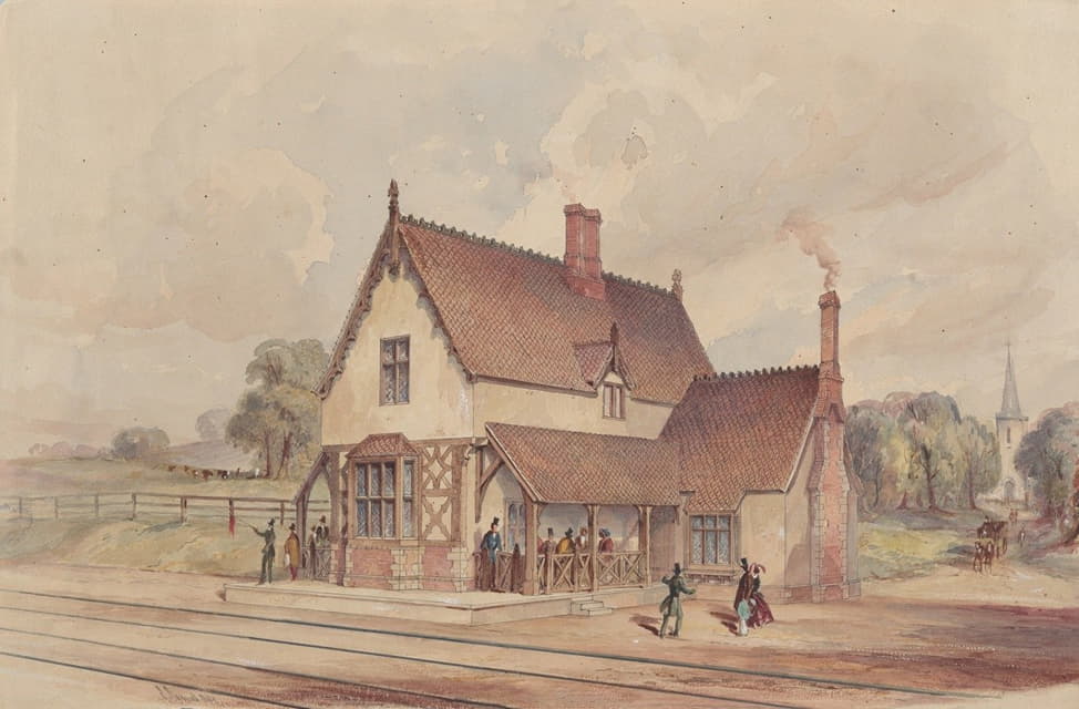 John Connell Ogle - Victorian Rural Train Station and Railroad Crossing