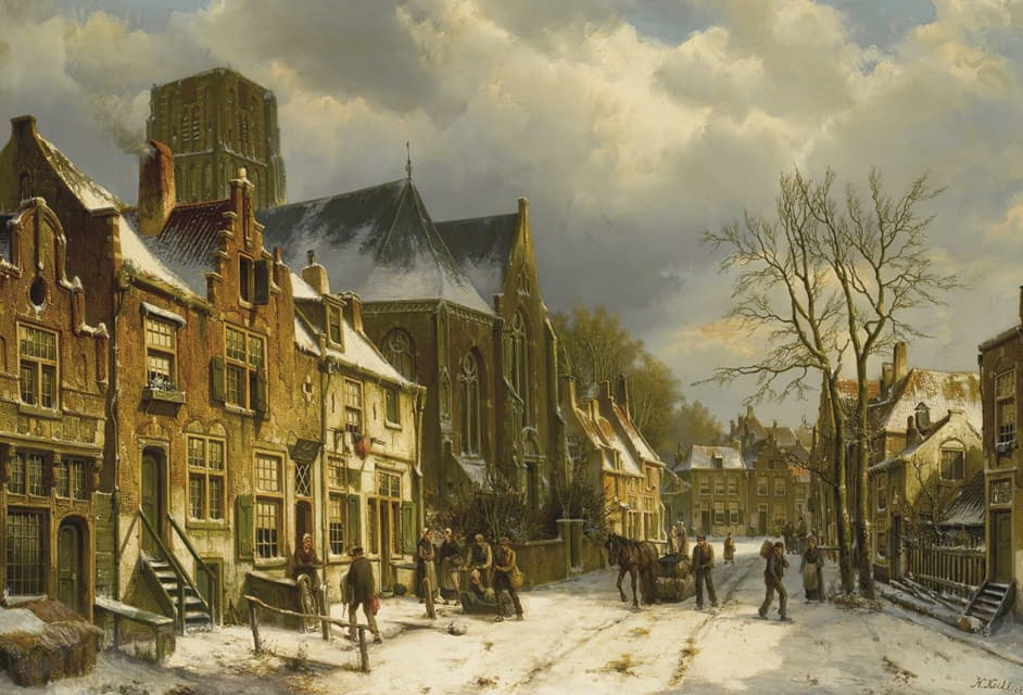 Willem Koekkoek - Winter In The Streets Of A Dutch Town