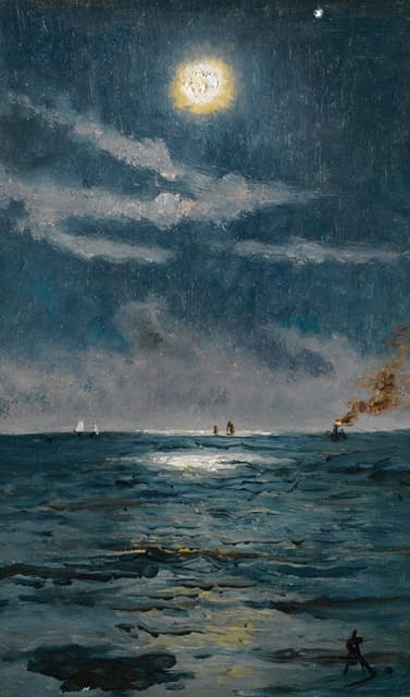 Alfred Stevens - A Calm Moonlit Marine Scene