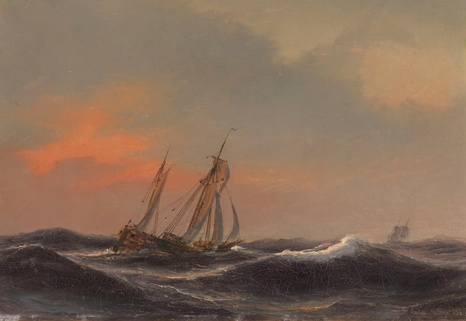 Anton Melbye - Segelschiff auf schwerer See