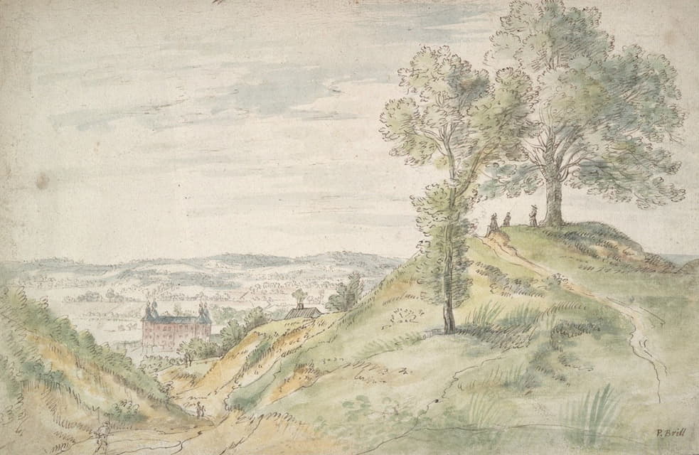 Circle of Gillis Neyts - Figures on a Hill Viewing a Castle
