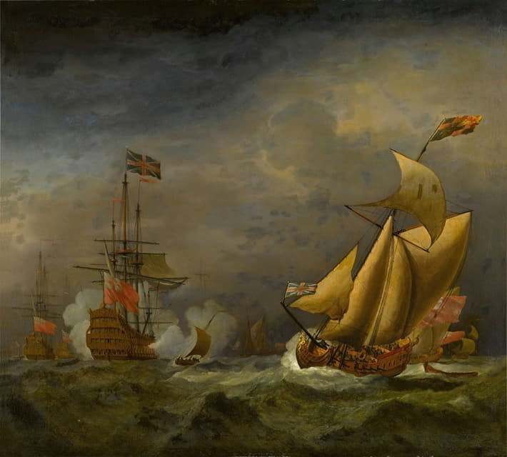 Circle of Willem van de Velde the Younger - An English man-o’-war saluting an English royal yacht, in choppy seas