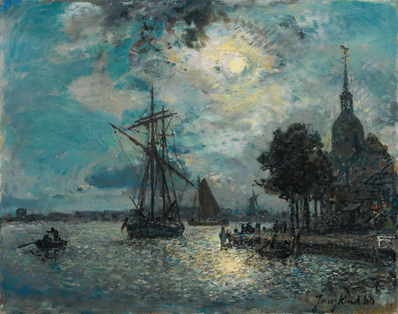 Johan Barthold Jongkind - Le Port De Dordrecht Au Clair De Lune