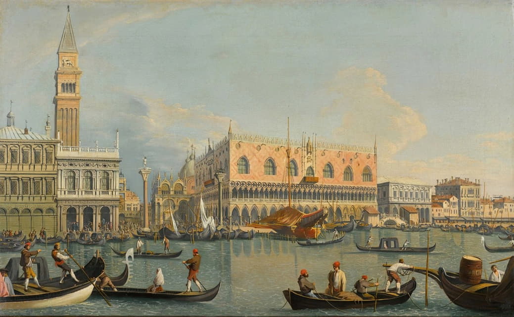 威尼斯，从圣马可的巴西诺（Bacino di San Marco）可以看到摩洛，还有泽卡（Zecca）和公爵宫（Palazzo Ducale）
