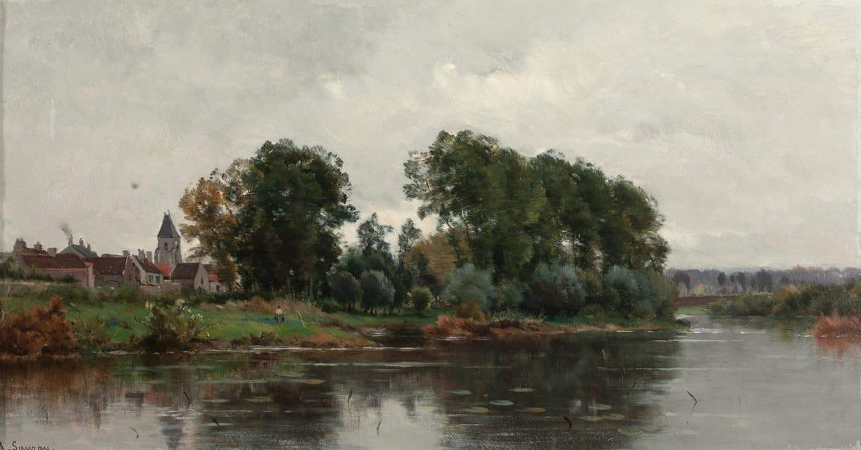 Adrien Jacques Sauzay - A Village on the River