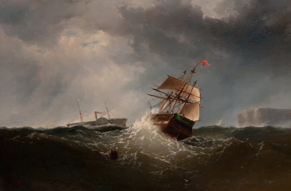Charles T. Dix - Shipping off the Coast in Stormy Sea, NY