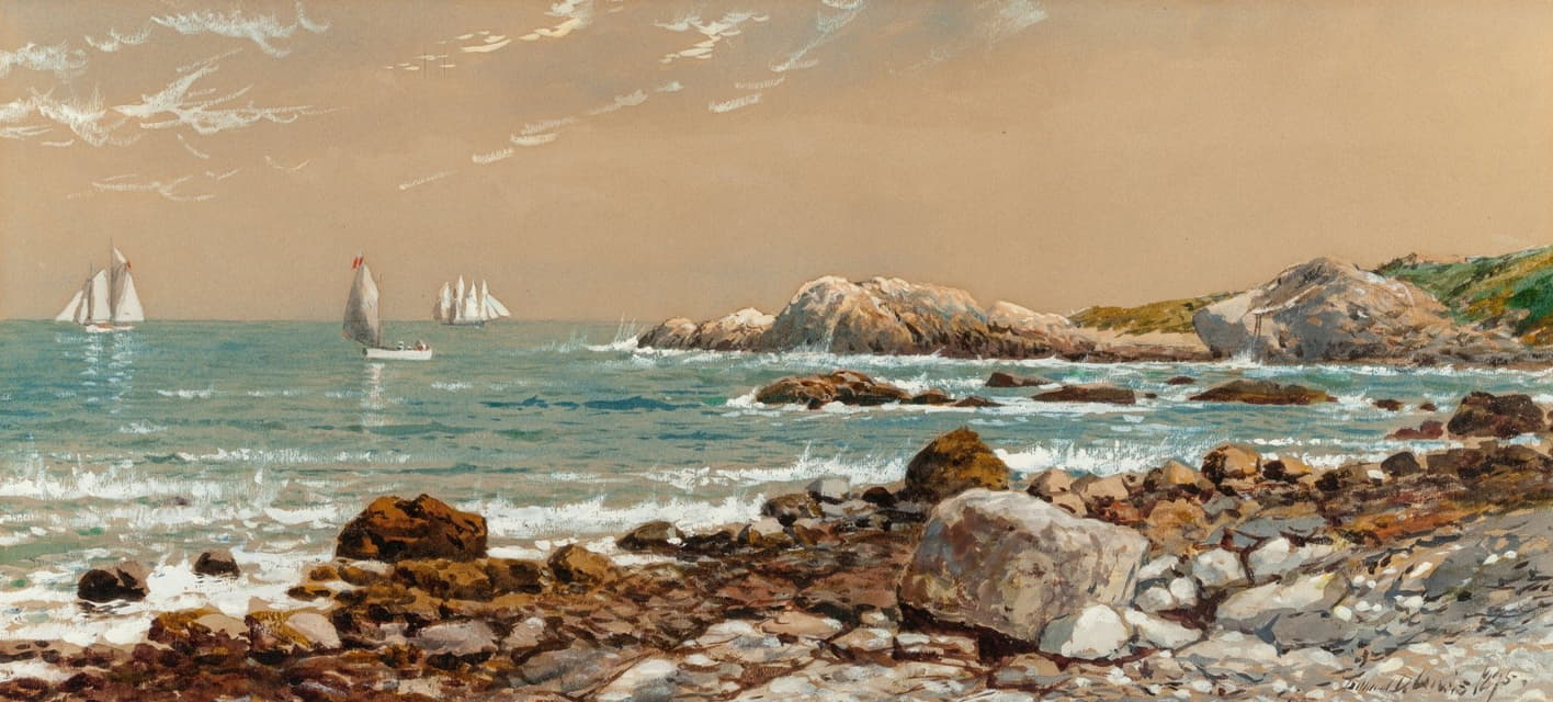 Edmund Darch Lewis - Ships at Sea on a Rocky Coast