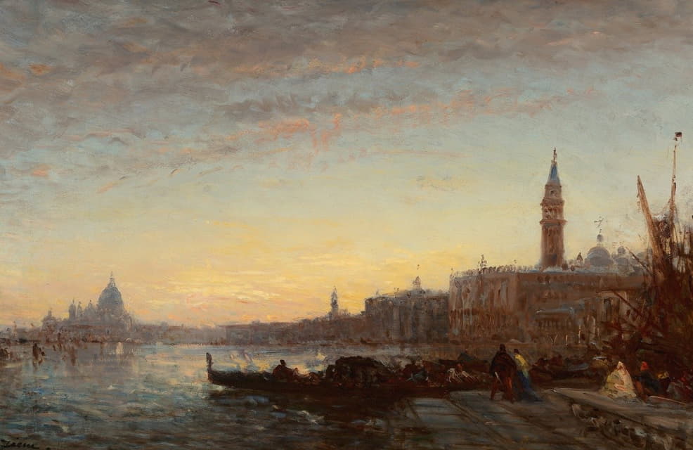 Félix Ziem - Gondoliers at Esclavons Quay, Venice