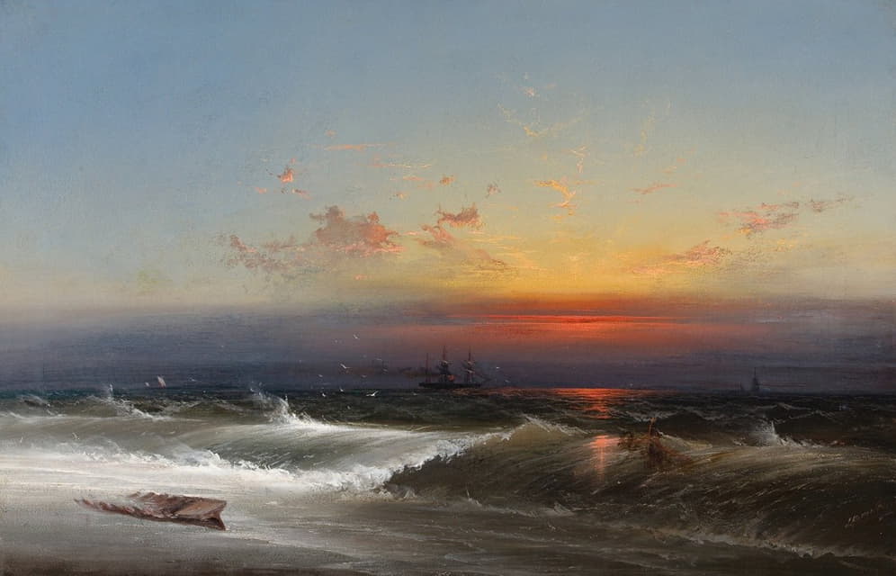 James Hamilton - Evening on the Seashore (Sunset Breakers Philadelphia Harbor)