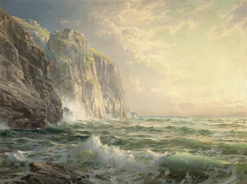 William Trost Richards - Rocky Cliff with Stormy Sea, Cornwall