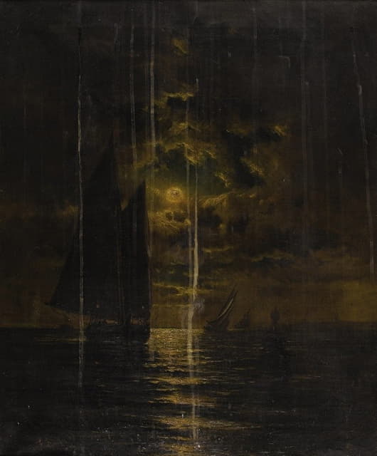 Frederick Rondel - Sailboats in Moonlight