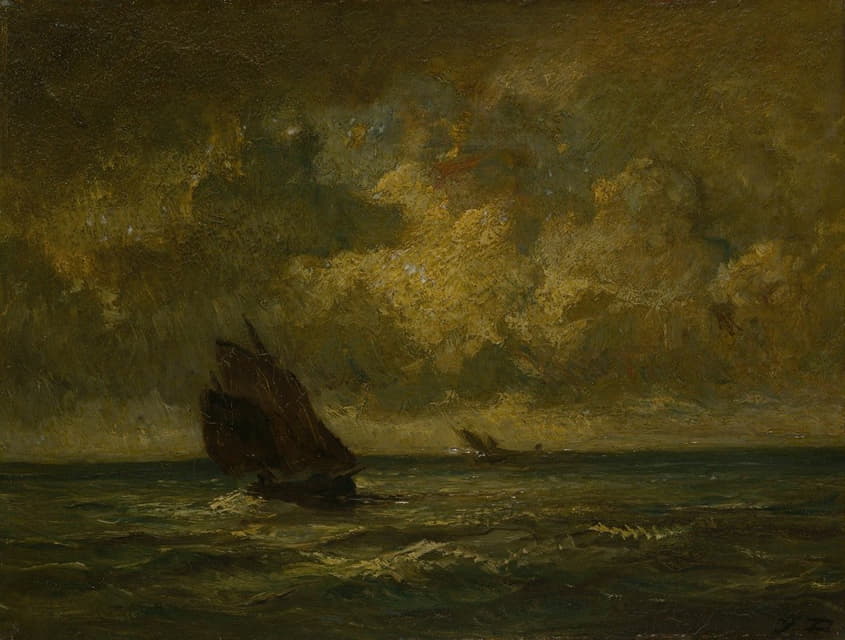 Jules Dupré - Two Boats in a Storm